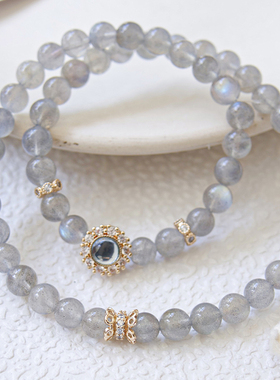 天然水晶手串灰月光简约百搭叠带