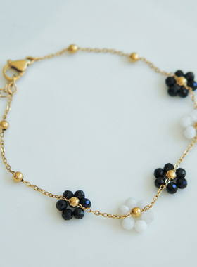 铜镀18k捷克进口琉璃珠花朵手链