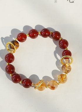 爆款哪吒手串红玛瑙黄塔晶虎眼石
