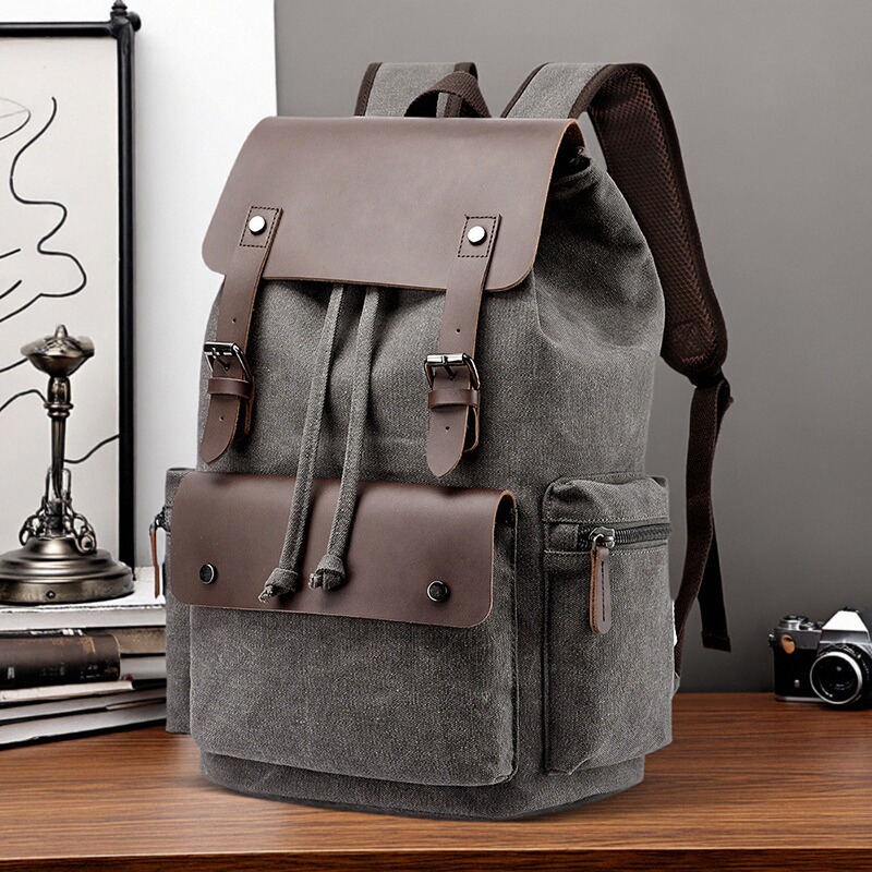 牧谷跨境 帆布休闲包 双肩电脑背包 男士背包 男女适用学生书包