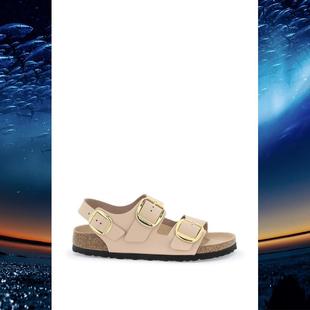 海外购勃肯Birkenstock专柜经典 粉色一字带金属搭扣女士沙滩凉鞋