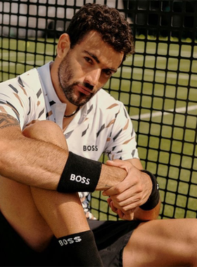 代购BOSS X MATTEO BERRETTINI联名款小立领驼色男子网球服运动T