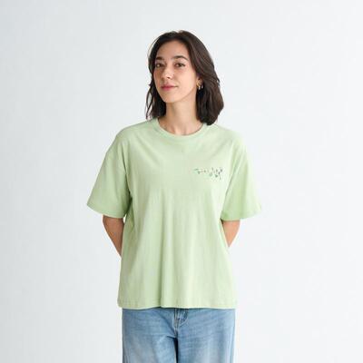代购ROXY女士T恤透气舒适日常穿着简约设计棉质浅绿色圆领