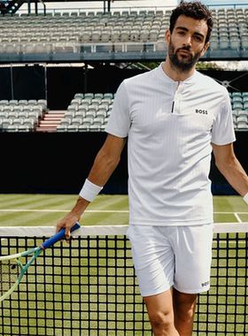 代购BOSS X MATTEO BERRETTINI联名款小立领男子网球服运动T恤短