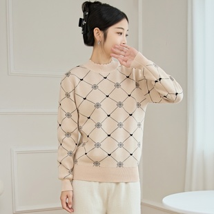 东润莲原创舒适长绒棉针织衫 纯棉毛衣 秋冬女半高领套头提花打底衫