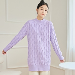 东润莲原创加厚纯棉毛衣裙春秋冬女套头半高领中长针织全棉线裙子