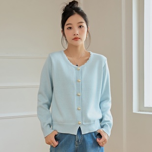 纯棉毛衣 东润莲原创 圆领长袖 外套女式 外穿内搭 简约全棉针织开衫