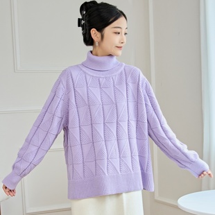 东润莲原创加厚纯棉毛衣高领外套春秋女套头宽松大码 全棉针织线衣