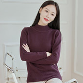 东润莲 加厚保暖纯棉毛衣女半高领套头内搭针织全棉线衣 简约净版