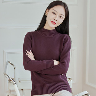 东润莲 加厚保暖纯棉毛衣女半高领套头内搭针织全棉线衣 简约净版