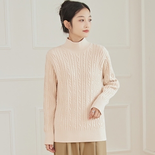 东润莲100棉纯棉毛衣女半高领套头长袖 外穿内搭加厚保暖全棉线衣