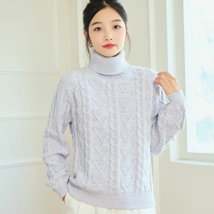 东润莲原创 加厚针织全棉线衣春秋冬外穿内搭女高领花色纯棉毛衣