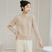 秋冬女半高领套头针织全棉线衣 加厚纯棉毛衣 东润莲原创 高腰短款