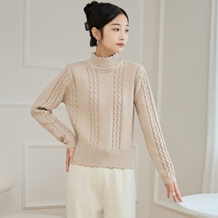 秋冬女半高领套头针织全棉线衣 加厚纯棉毛衣 东润莲原创 高腰短款