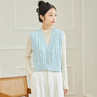 V领短款 马甲春秋女式 全棉线针织背心 加厚纯棉毛衣开衫 东润莲原创