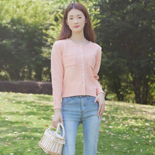 春秋短款 花色棉线衣 纯棉针织衫 毛衣长袖 小外套 女圆领开衫 东润莲