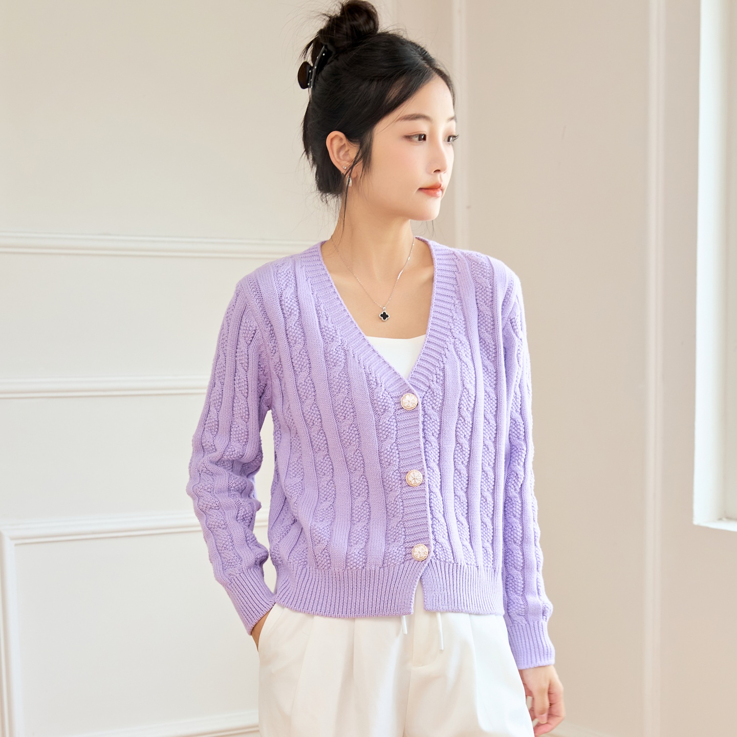 原创100%棉针织开衫加厚毛衣女