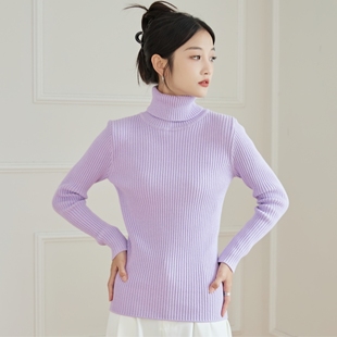 打底针织衫 东润莲 简约通勤螺纹修身 纯棉毛衣 秋冬女高领套头长袖