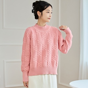 东润莲原创加厚纯棉毛衣秋冬女式 半高领套头针织全棉线衣外穿内搭