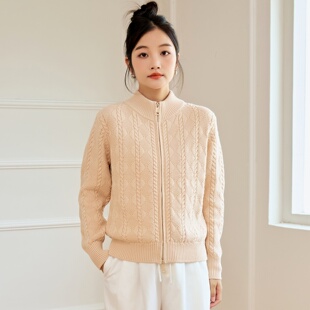 东润莲原创 针织外套加厚纯棉毛衣内搭 全棉线衣女半高领拉链开衫
