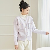 东润莲原创花色纯棉毛衣女圆领开衫 小外套全棉线针织小香风短外套