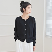 纯色简约全棉针织开衫 长袖 春秋纯棉毛衣薄外套女圆领开衫 东润莲