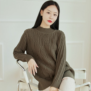 全棉线衣 毛衣外套 东润莲 宽松加厚保暖纯棉毛衣女半高领套头长袖