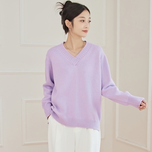 全棉线衣春秋外搭针织衫 东润莲 女长袖 大码 纯棉毛衣V领套头宽松版