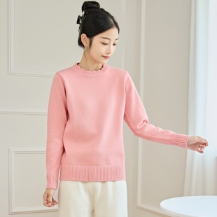 东润莲简约通勤全棉针织衫 外穿内搭秋冬女半高领套头纯棉毛衣