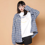 204-JK70-P75中性蓝墙小香风格子宽松夹克长袖外套女翻领春秋新品，男装夹克，星座204