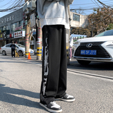 204-K23-P45拼接拉链直筒长裤复古宽松情侣休闲抽绳运动裤，男装休闲裤，星座204