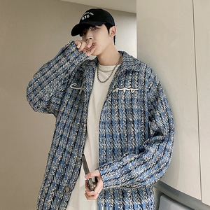 204-JK70-P75男装小香风格子宽松夹克长袖外套男翻领春秋新品潮图片