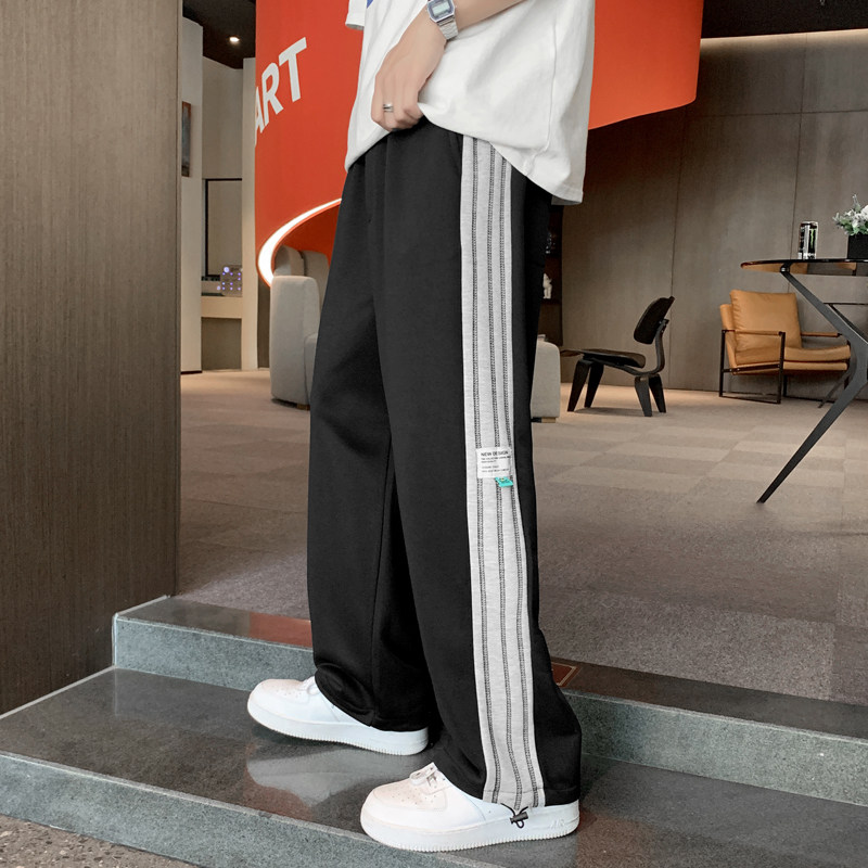 204-K29-P45抽绳束脚卫裤男士运动 长裤子ins休闲韩版潮流条纹图片