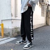204-K23-P45拼接拉链直筒长裤复古宽松情侣休闲抽绳运动裤，男装休闲裤，星座204