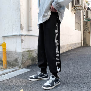204-K23-P45拼接拉链直筒长裤复古宽松情侣休闲抽绳运动裤图片
