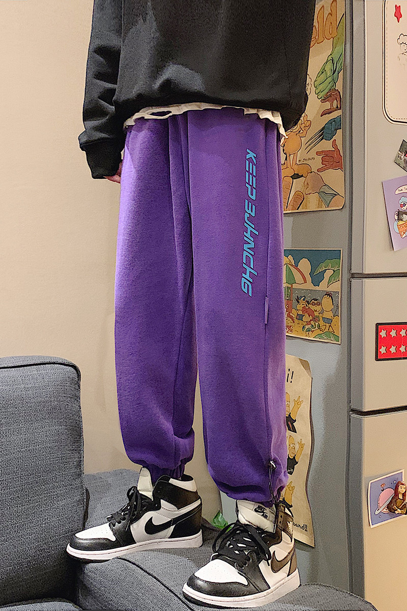 204-K25-P45运动裤男宽松束脚休闲潮嘻哈裤子炸街篮球紫色卫裤,男装休闲裤,星座204