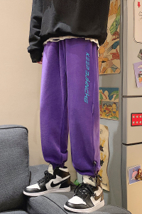 204-K25-P45运动裤男宽松束脚休闲潮嘻哈裤子炸街篮球紫色卫裤