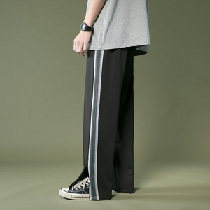 204-K37-P45中性蓝墙Kanye织带拼接运动长裤宽松直筒男女休闲裤图片
