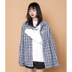 204-JK70-P75中性蓝墙小香风格子宽松夹克长袖外套女翻领春秋新品图片