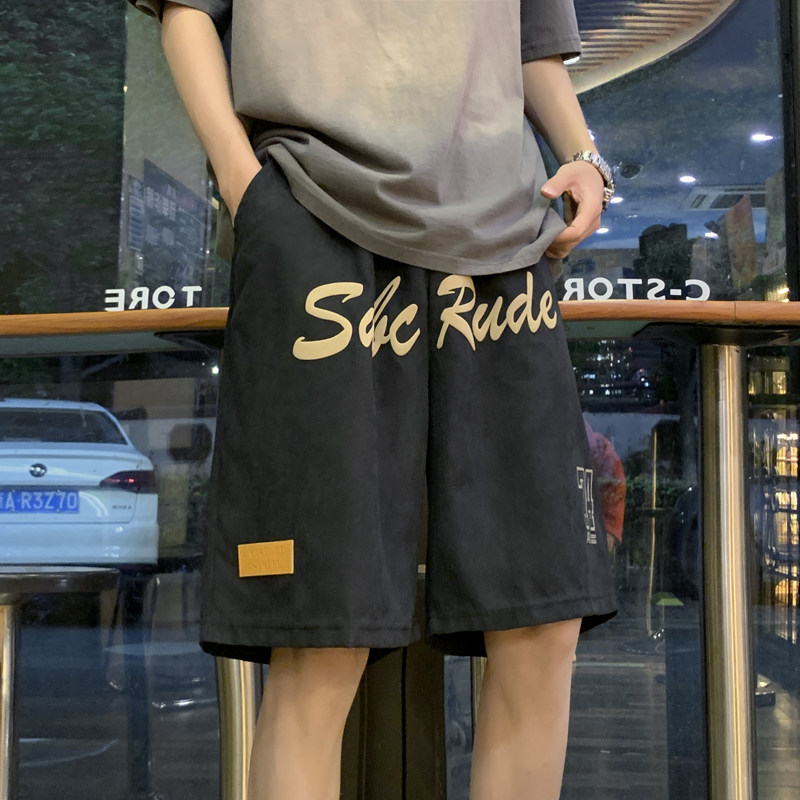204-DK256-P25潮牌欧美高街麂皮绒直筒阔腿短裤男夏季oversize,男装休闲裤,星座204