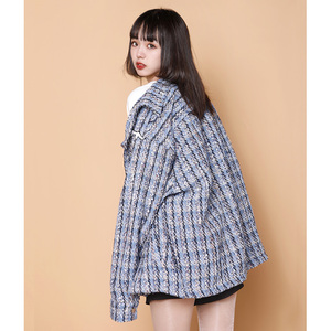 204-JK70-P75中性蓝墙小香风格子宽松夹克长袖外套女翻领春秋新品图片