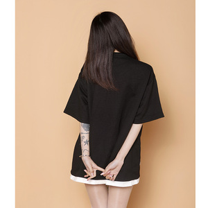 204-T62-P30 中性蓝墙美式毛巾刺绣短袖T恤女生ins圆领假两件半袖图片