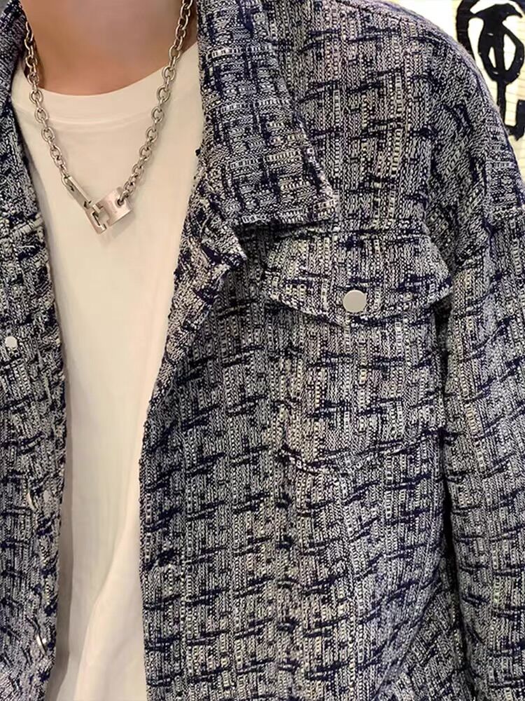 小香风外套男潮流千鸟格痞帅高级感男装潮牌情侣衬衫式夹克春秋款,男装衬衫,星座204