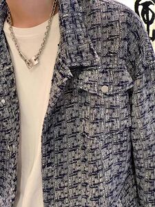 小香风外套男潮流千鸟格痞帅高级感男装潮牌情侣衬衫式夹克春秋款图片