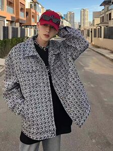 小香风外套男潮流千鸟格痞帅高级感男装潮牌情侣衬衫式夹克春秋款图片
