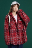 204-JK49-P75中性蓝墙韩版潮流女粗格纹小香风衬衫宽松薄款外套，女装短外套，星座204