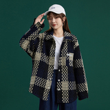 204-JK50-P65外套女春秋新款复古格纹夹克宽松翻领长袖上衣控98，女装短外套，星座204