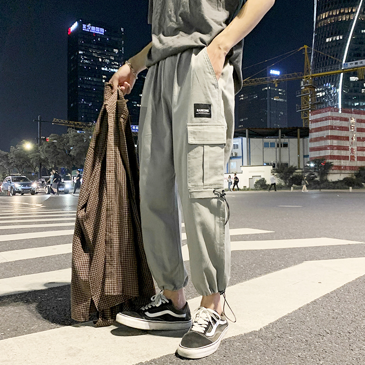 204有视频秋季抽绳束脚裤男潮牌宽松休闲裤子潮流工装，男装休闲裤，星座204