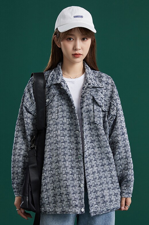 204-JK51-P55中性蓝墙秋季百搭宽松中长款休闲女长袖外套上衣潮,女装短外套,星座204