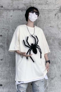 蜘蛛精穿搭欧美街头潮牌T恤男美式复古重磅纯棉短袖oversize半袖图片